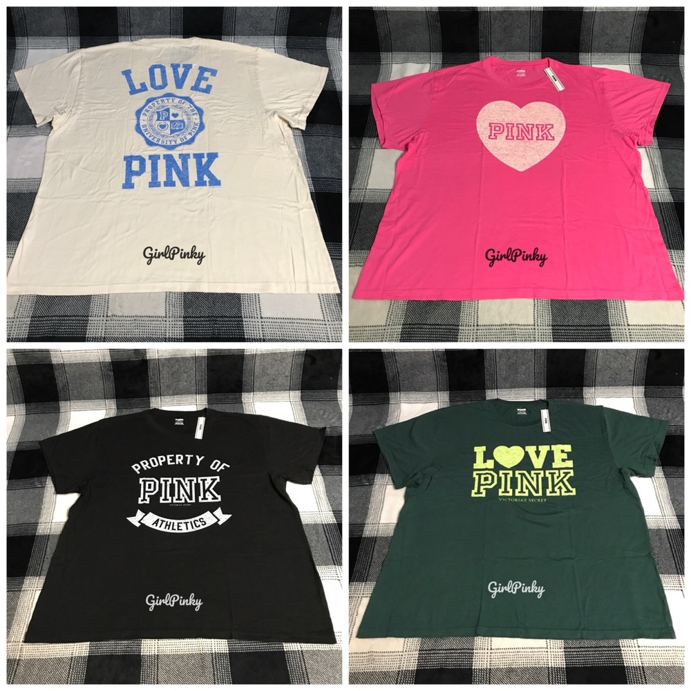 VS PINK BUNDLE OF THROWBACK CAMPUS TEES INCLUDES ALL 4 TEES XS-S AVAILABLE